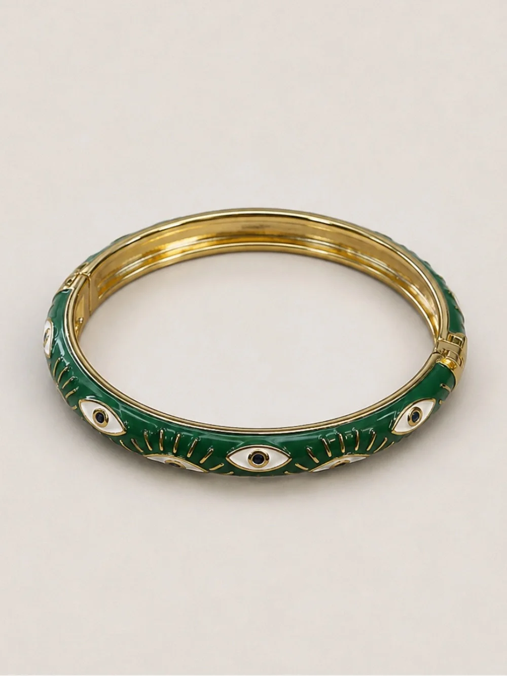 New! Gold-Tone Green Enamel Evil Eye Bangle Bracelet